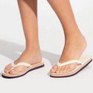 Tory Burch Mini Minnie New Ivory layered with colorful stripes Flip Flops